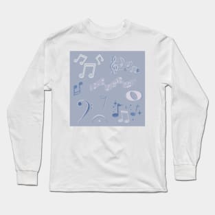 Blue and Grey Music Pattern Long Sleeve T-Shirt